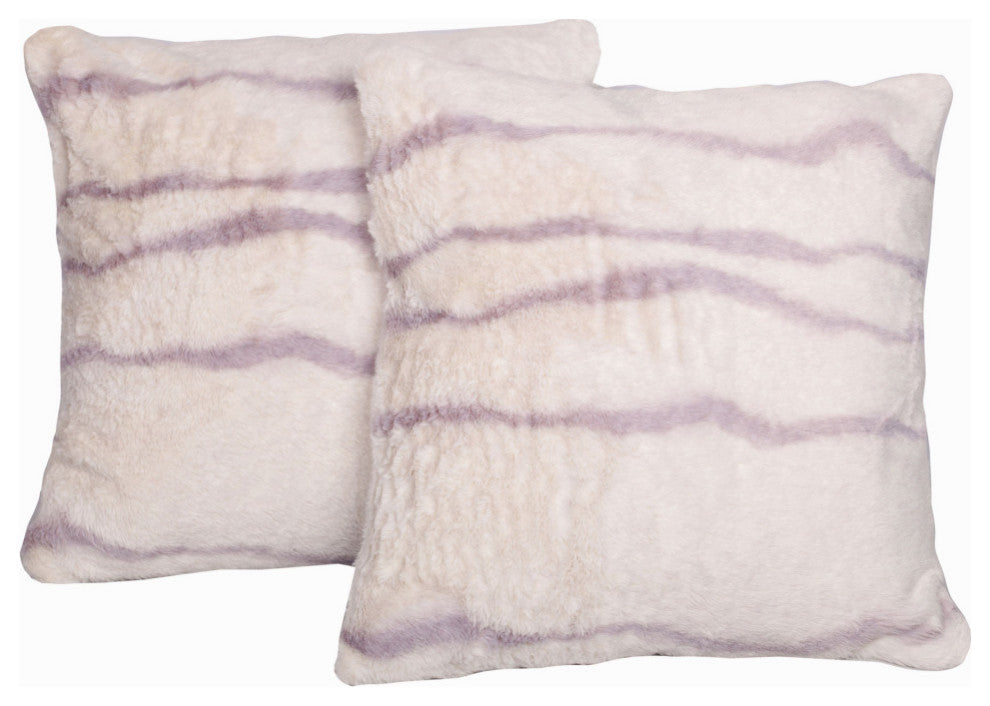 Finch Stripe Faux Fur 2 Piece Pillow Shell Sets, Lilac, 20" X 20"