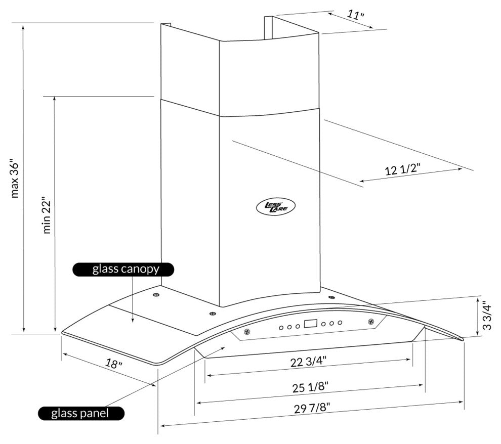 Modern Stainless Steel Wall Mount Range Hoods With Glass Canopy, 30"