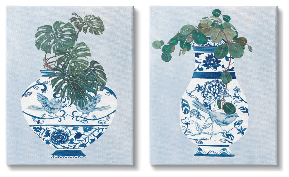 Elegant Indoor Plant Still Life Ornate Blue Vases,16 x 20
