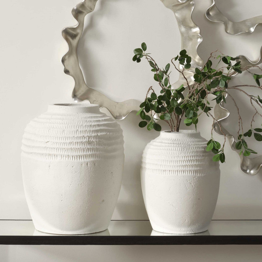 Uttermost Luna Ridge White Ceramic Vases Set of 2