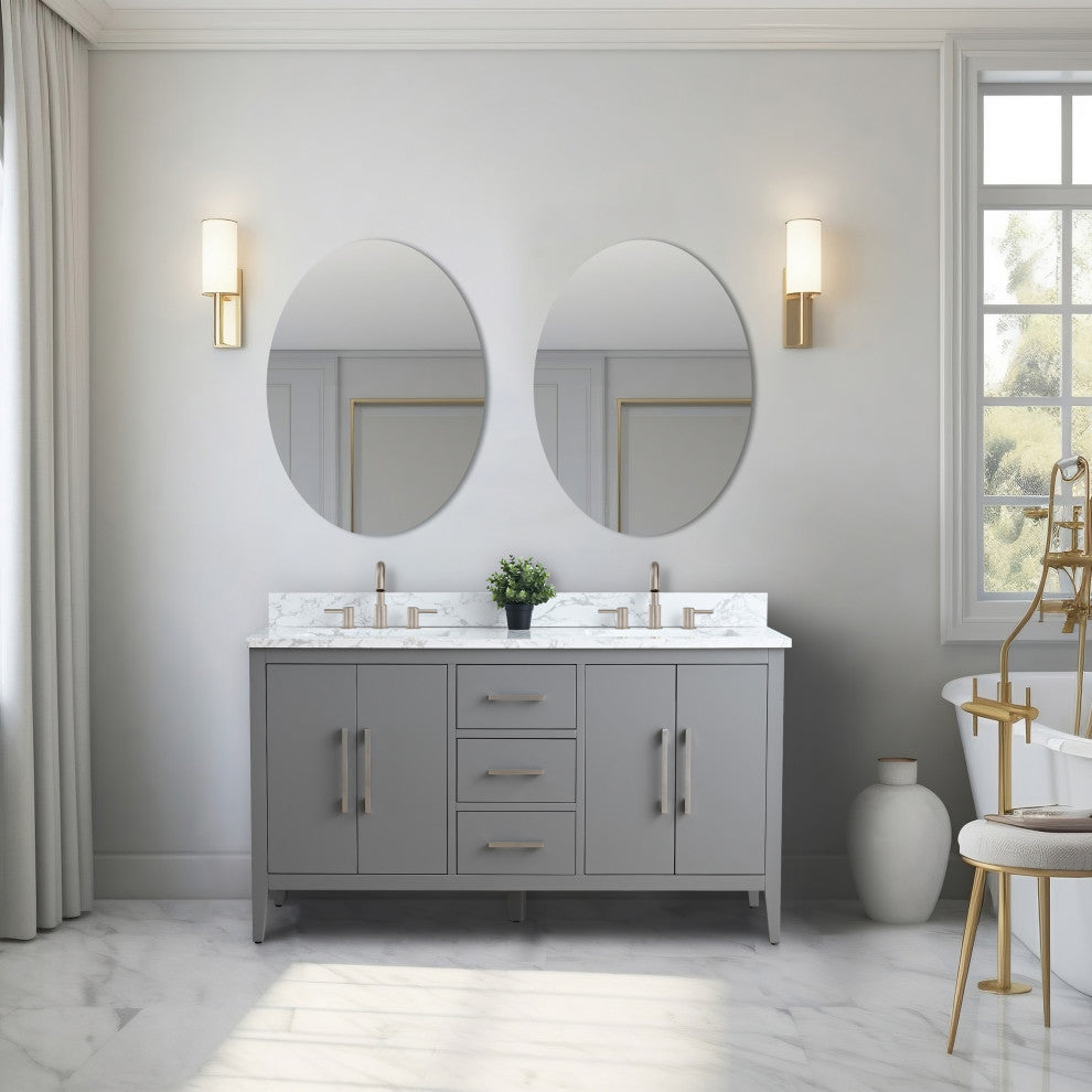 Vanity Art Bathroom Vanity With Sink, Cashmere Gray, 60", Double Sink, Brushed Nickel