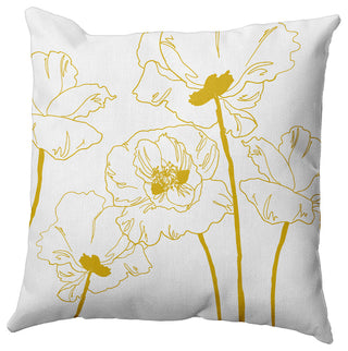 Popping Poppies Decorative Throw Pillow, Mustard, 20"x20"