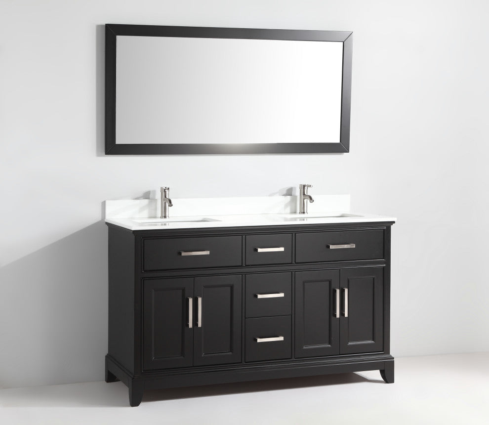 Vanity Art Bathroom Vanity Set With Engineered Marble Top, 60", Espresso, Standard Mirror