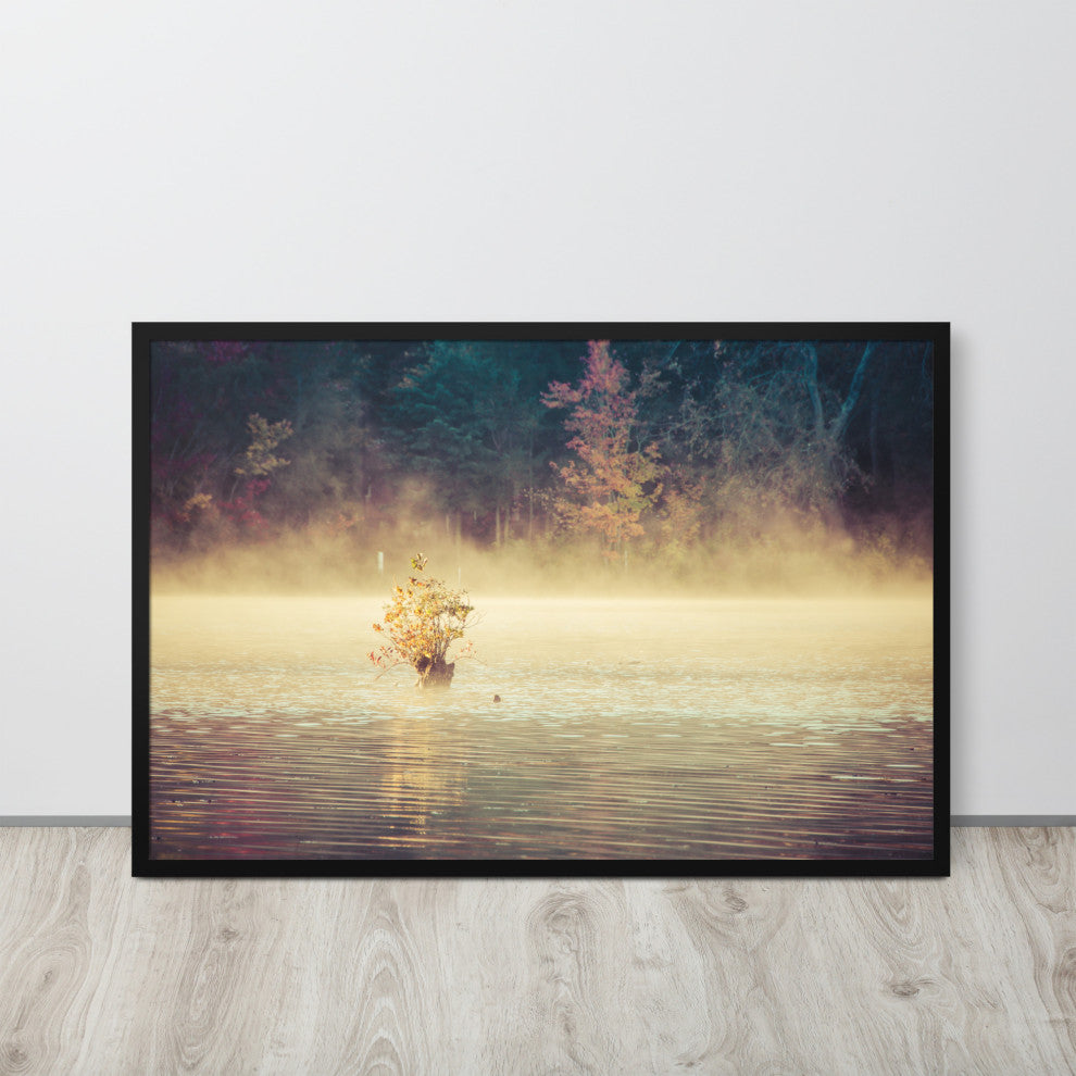 Golden Mist on Waples Pond Framed Photo Paper Wall Art Prints, Black, 24" X 36"
