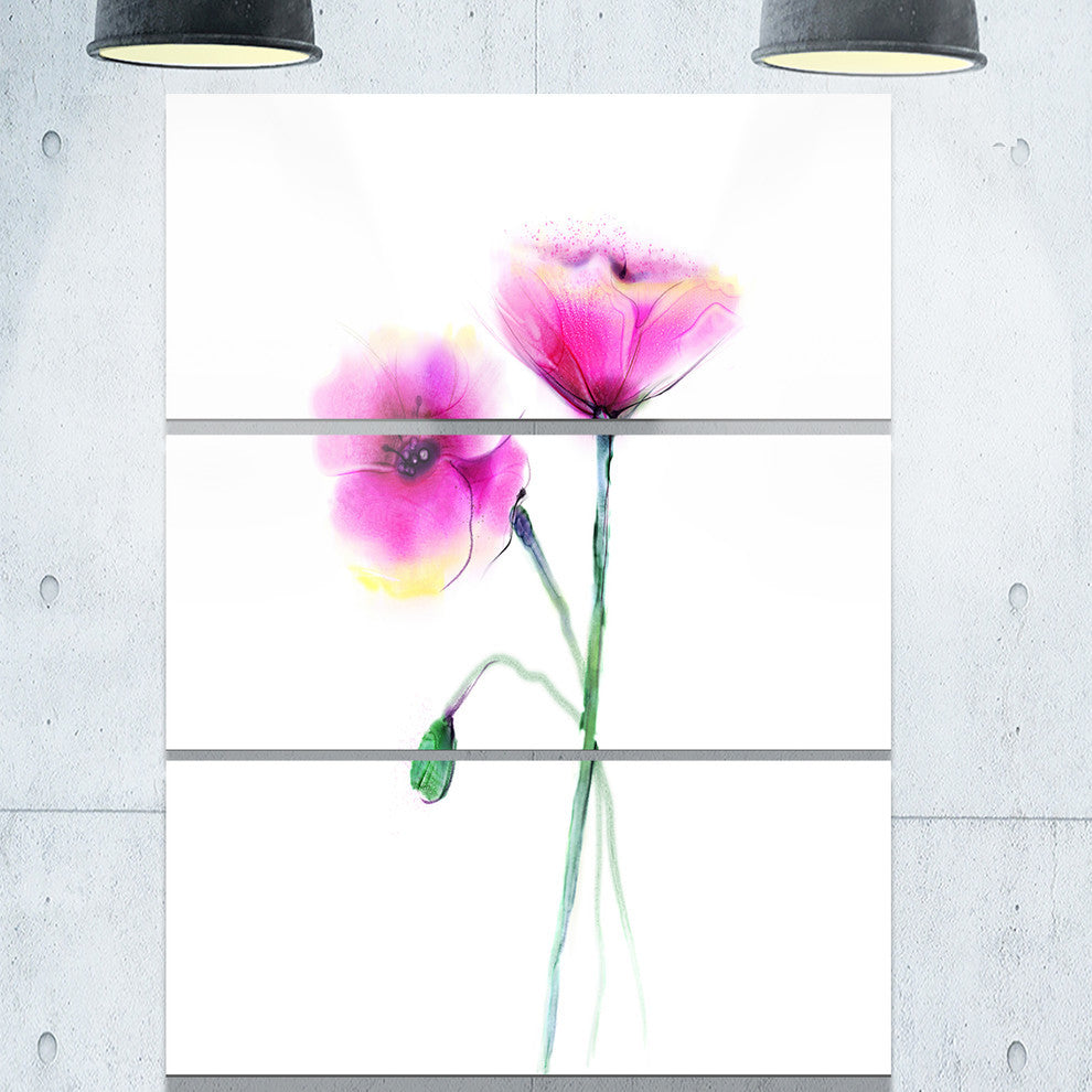 "Pair of Large Purple Poppy Flowers" Metal Wall Art, 3 Panels, 28"x36"