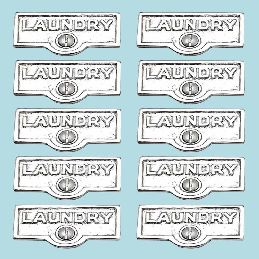 10 Switch Plate Tags LAUNDRY Name Signs Labels Chrome Brass |