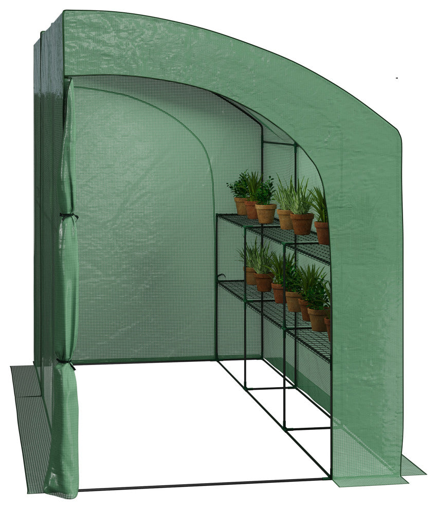 10ft x 5ft x 7ft Walk, Green House, Roll-Up Zippered Doors, 6 Shelves