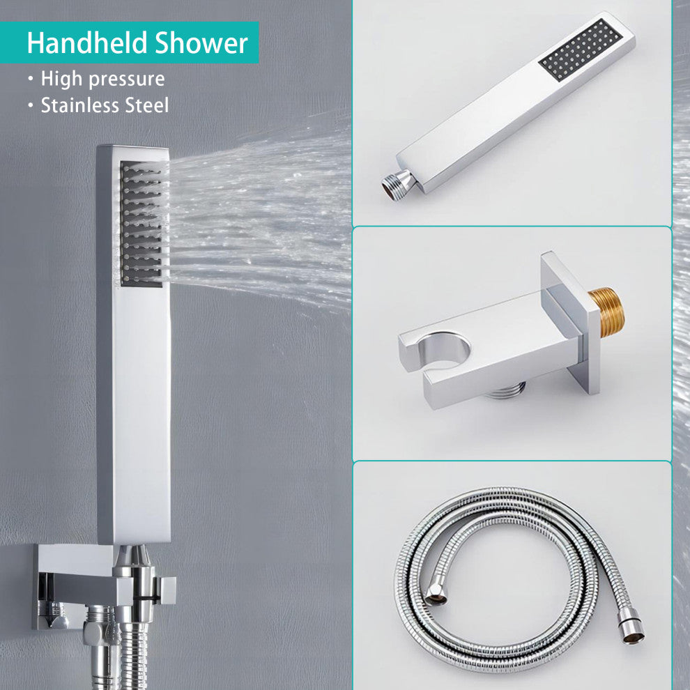 Thermostatic Shower System With Hand Shower and 6 Body Sprays, Chrome