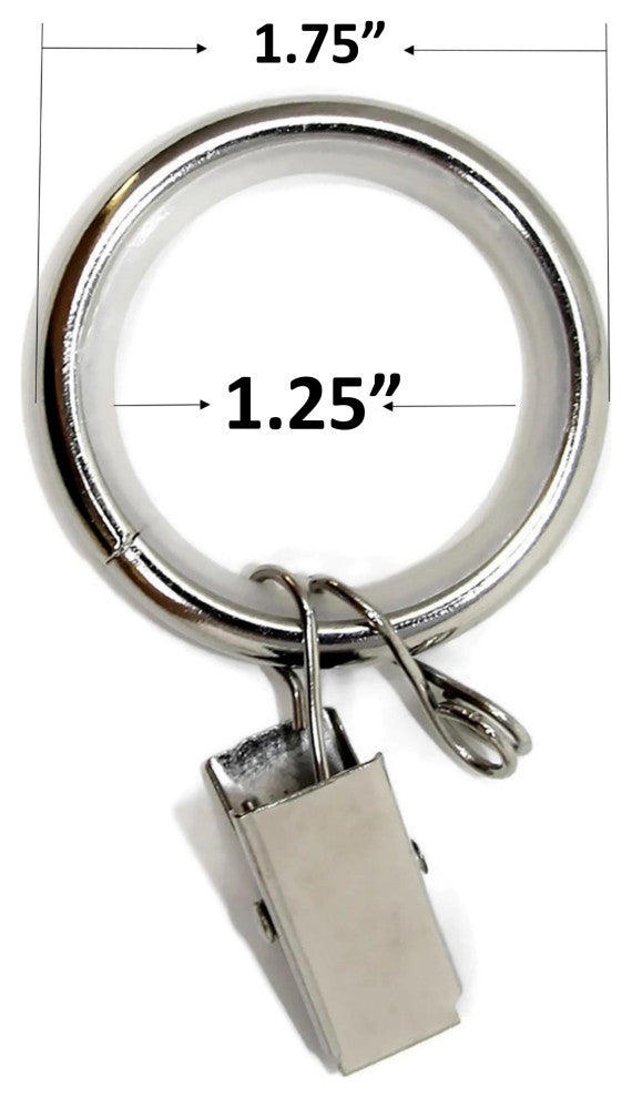 1 1/4" Nylon-insert Curtain Rings With Clips and Eyelets, Brushed Steel