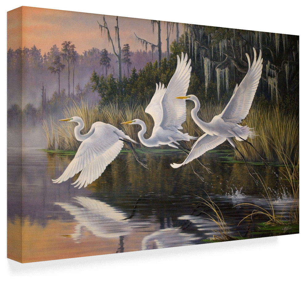 Wilhelm Goebel 'Morning Departure Egrets' Canvas Art, 19"x12"