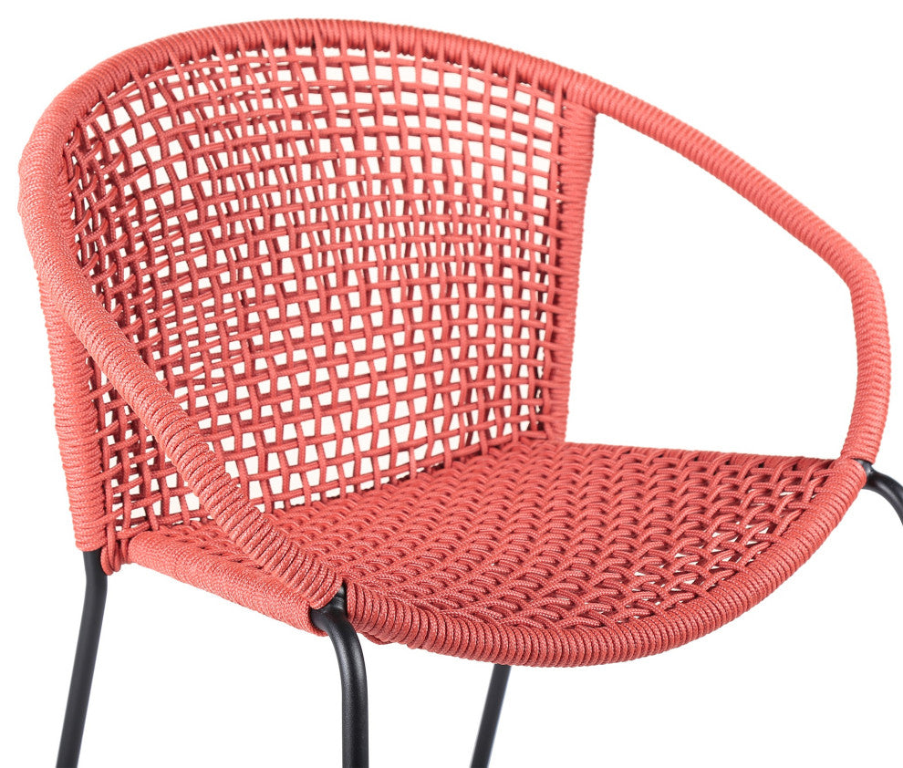 Snack Indoor Outdoor Stackable Steel Dining Chair With Brick Red Rope, Set of 2