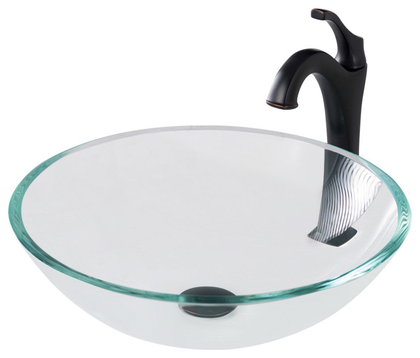 Glass Vessel Sink, Arlo Bathroom Faucet, PU Drain, Mounting Ring, Oil Rub Bronze