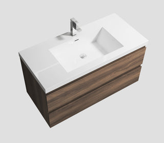 Alma-Pre Wall Mount Vanity With White Sink, Ebony Brown, 42"