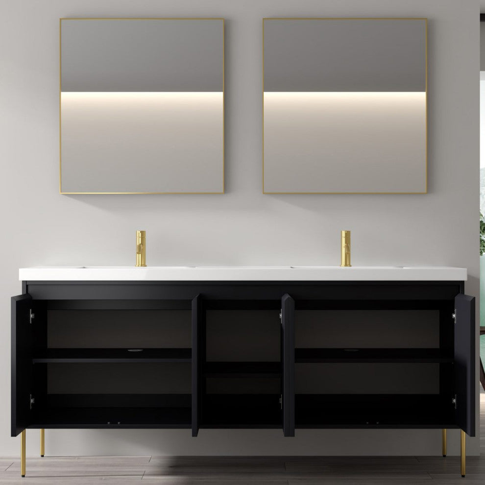 Flutie 72" Bathroom Vanity Kit, Charcoal With White Sink