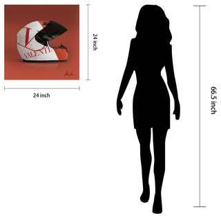 "Valentino Speeding Helmet" Frameless Floating Tempered Glass Panel Wall Art