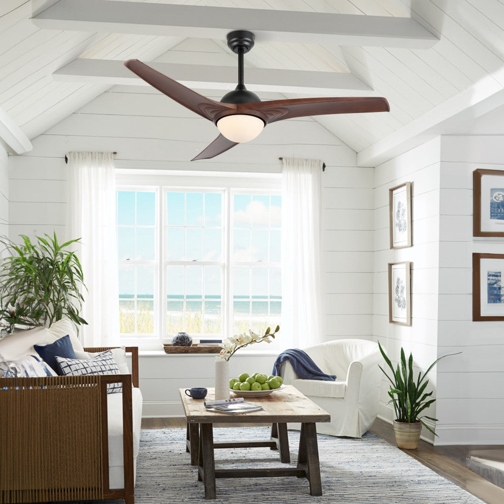 Sully 52" App/Remote 6-Speed LED Ceiling Fan, Neutral Brown Wood/White