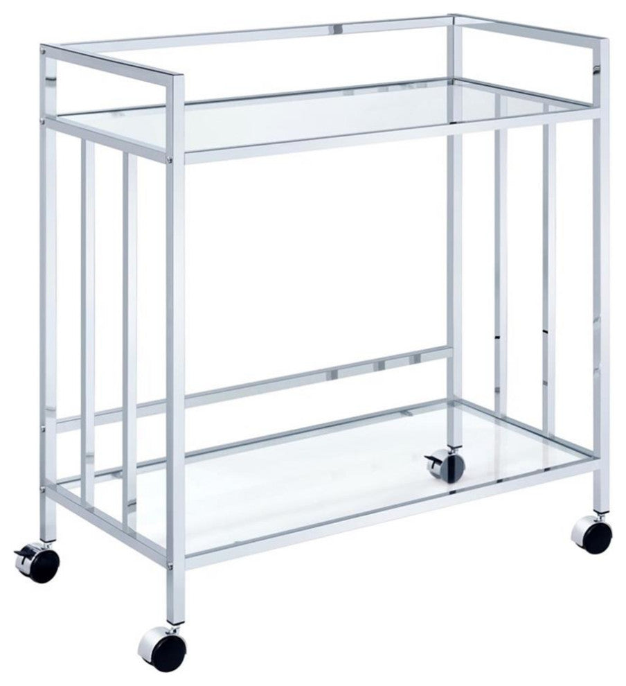 Coaster Cara Contemporary Rectangular Glass Bar Cart in Chrome and Clear