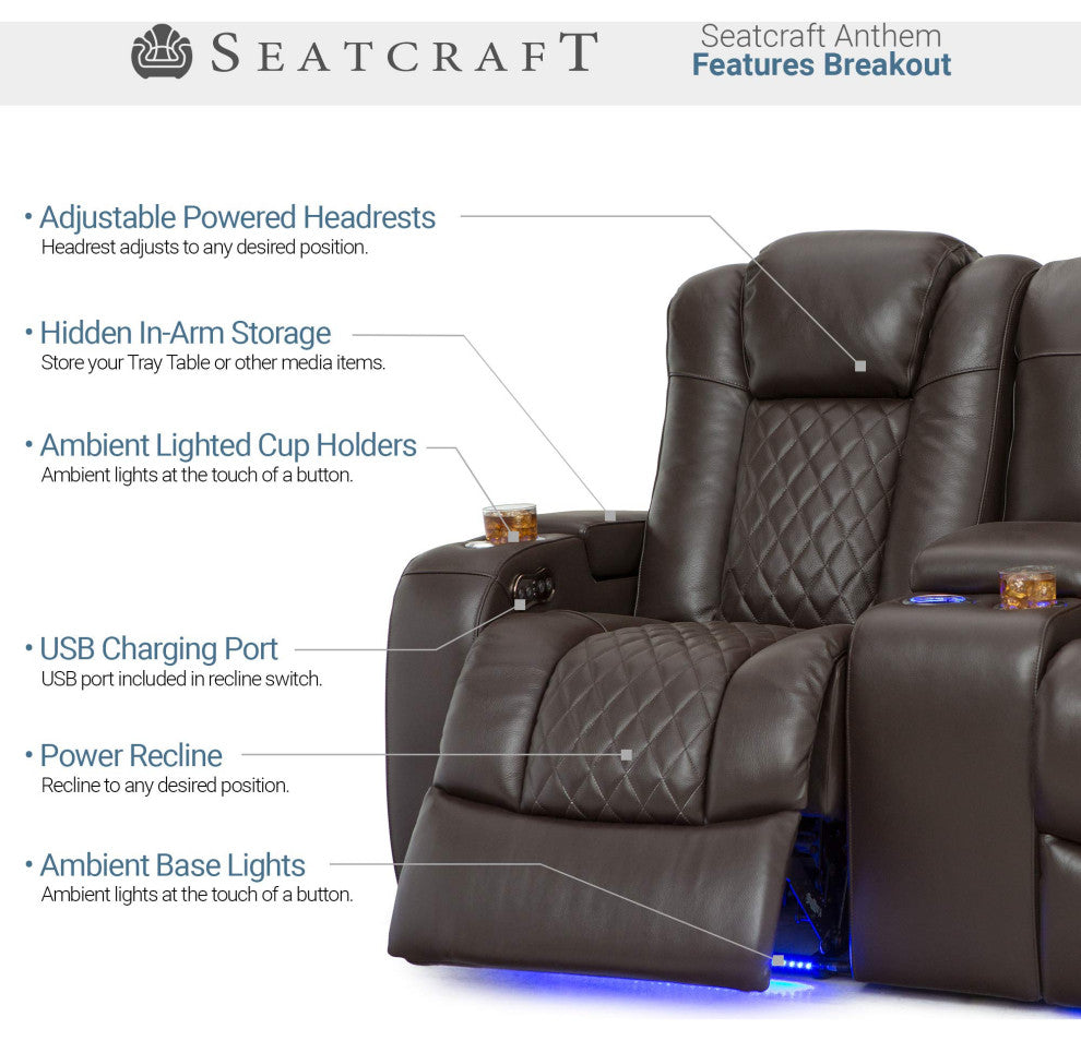 Seatcraft Anthem Home Theater Seating, Brown, Sofa and Loveseat