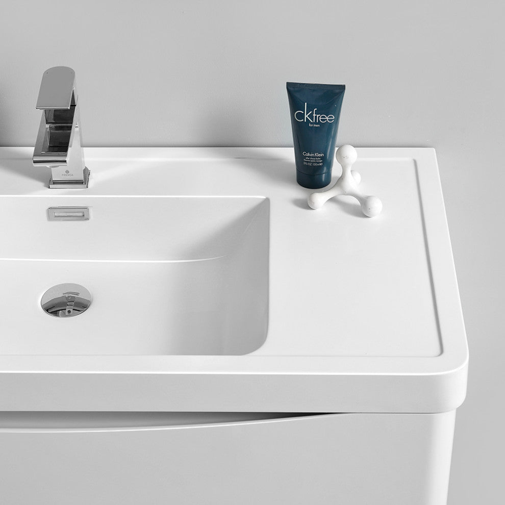 Fresca Tuscany 36" Gloss White Wall Hung Cabinet With Integrated Sink