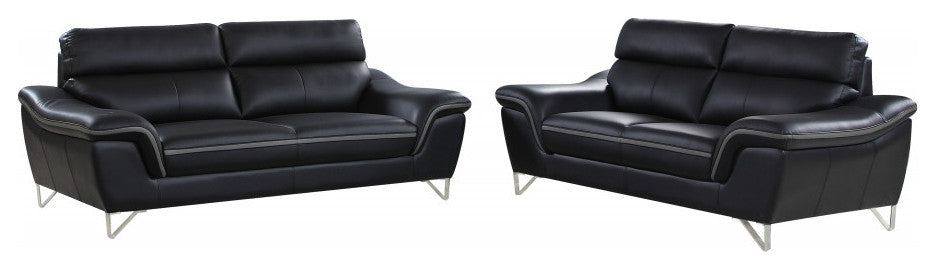 Set of Modern Black Leather Sofa And Loveseat