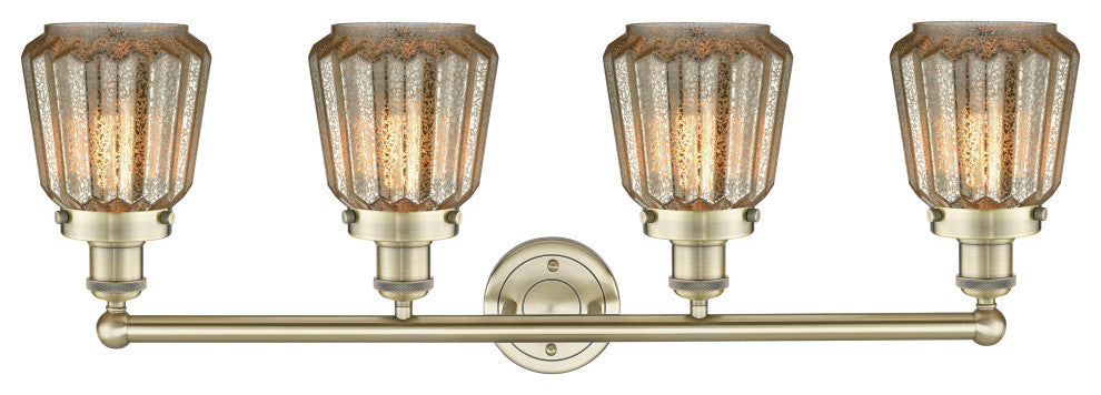 Chatham 4-Light 34" Bath Vanity Light, Antique Brass Finish, Clear Shade