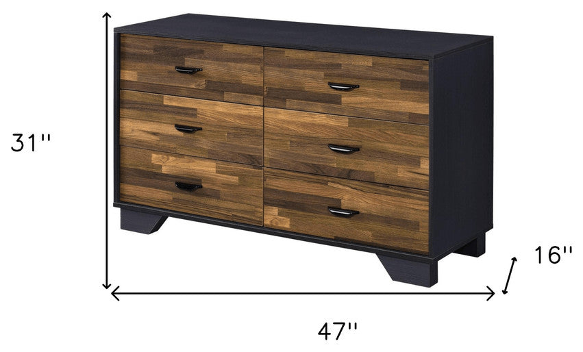 47" Walnut Black And Finish Manufactured Wood Six Drawer Double Dresser