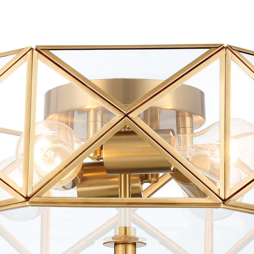 4 Light 16.93" Unique/Statement Geometric Flush Mount, Brass Dust
