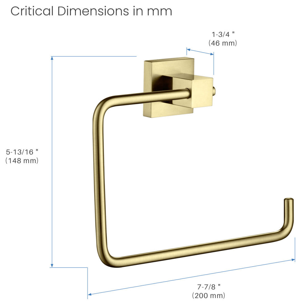Cube Bathroom Towel Ring, Brushed Gold