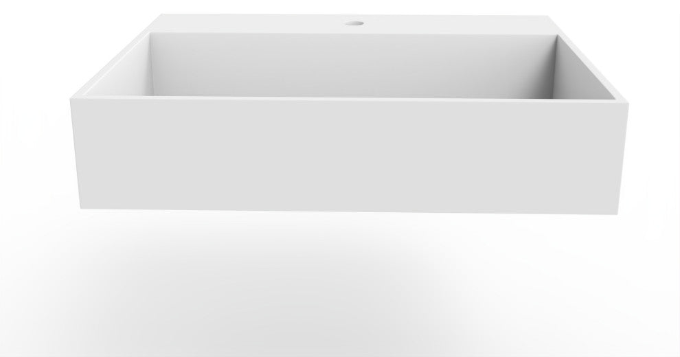 CastelloUSA Juniper Wall Mounted Countertop Concealed Drain Basin Sink, White, 24", Center Basin, Standard