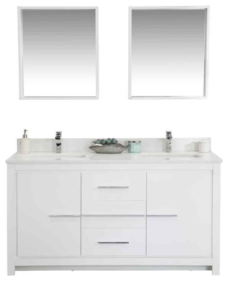 Mila Collection 60" Bathroom Vanity With Sink, Mirror, Countertop, Snow White