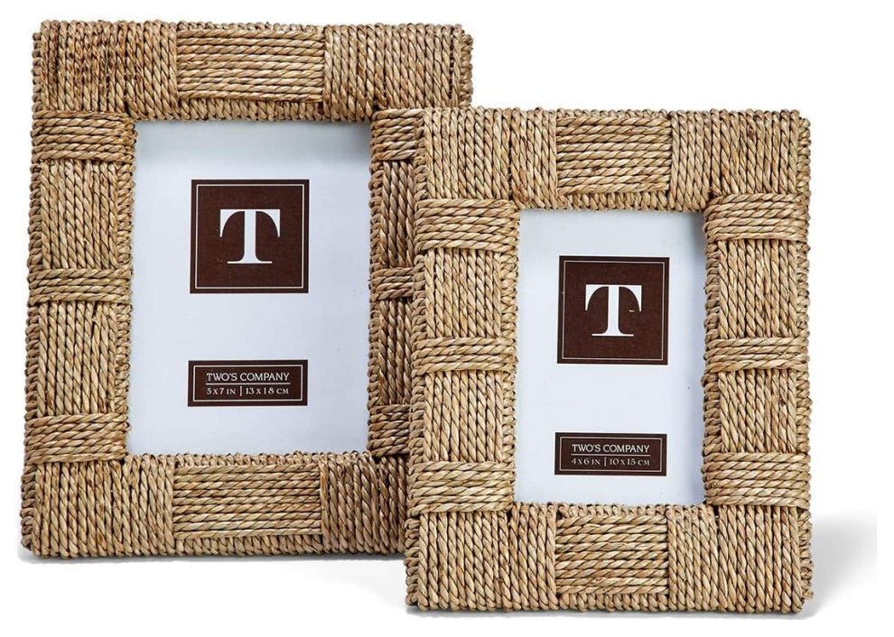 Two's Company Natural View Sea Grass Photo Frames, 4"x6", 5"x7", Set of 2