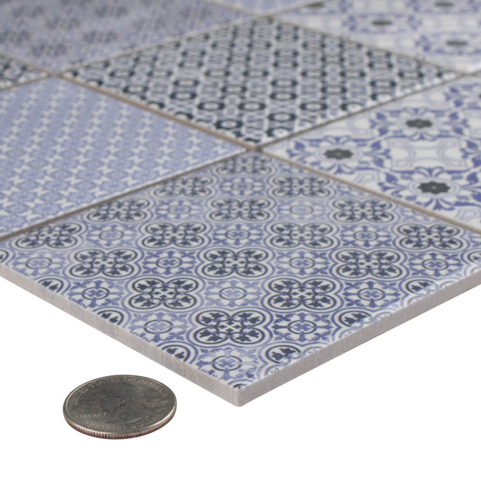 Classico 4" Square Blue Porcelain Floor and Wall Tile