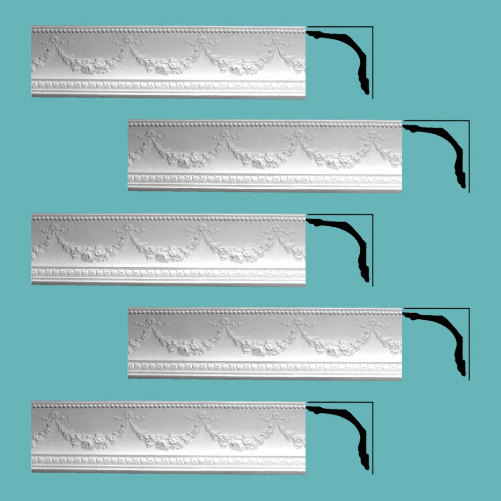 Ornate Cornice White Urethane Floral Bunting  5 Pcs   378.75" Length