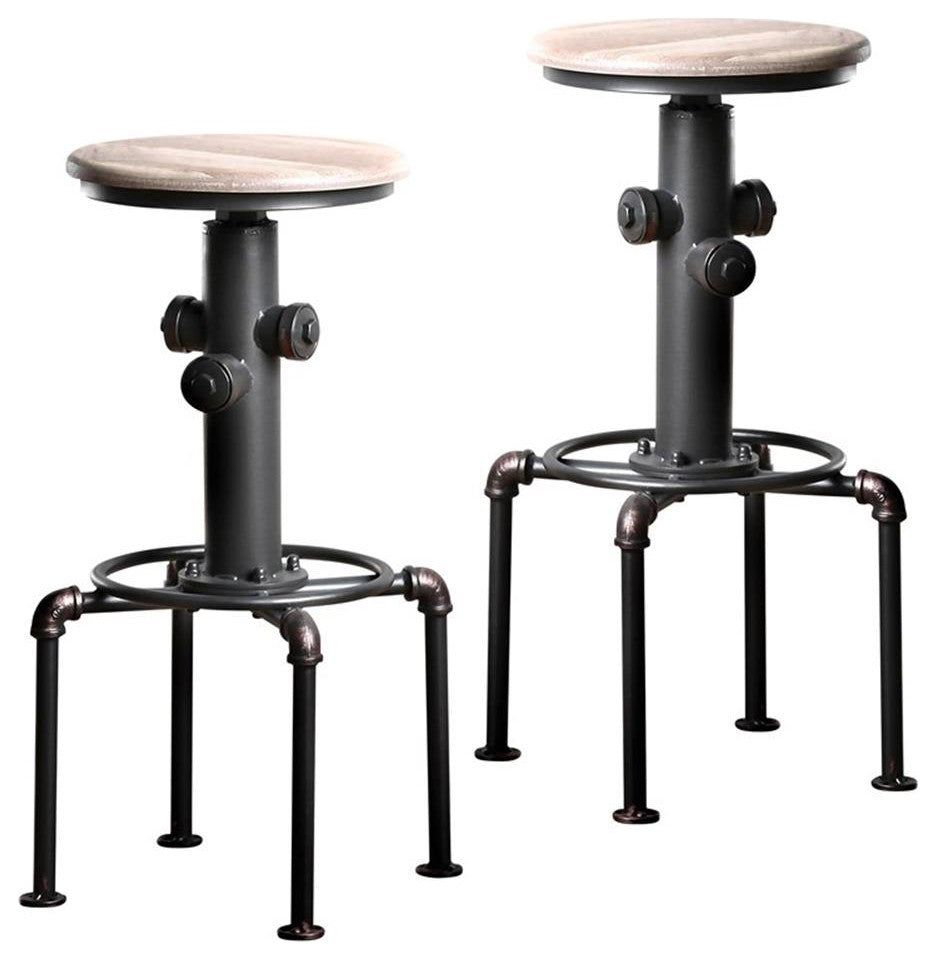 Furniture of America Zina Industrial Metal Bar Stool in Antique Black (Set of 2)