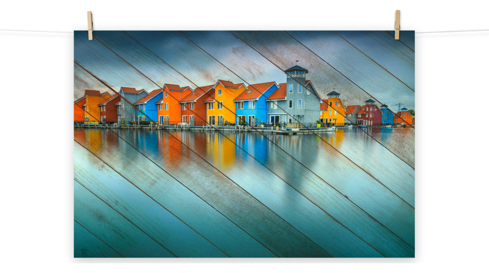 Faux Wood Blue Morning at Waters Edge Groningen Unframed Wall Art Prints, 18" X 24"