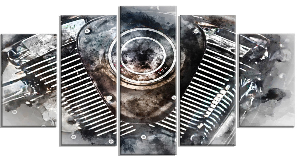 Motorcycle Engine Watercolor, Contemporary Canvas Art Print, 60"x32", 5 Panels