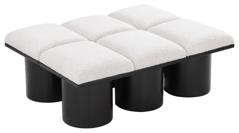 Pavilion Boucle Fabric Upholstered 6-Piece Modular Bench, Cream, Black Finish