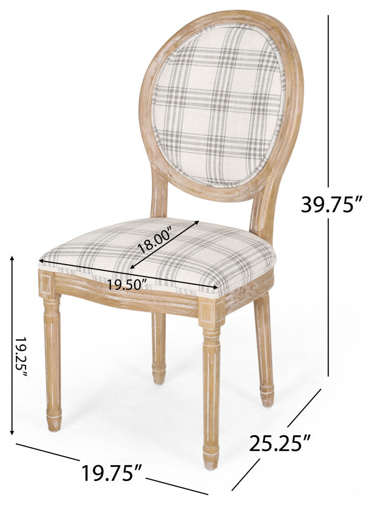 Dason French Country Fabric Upholstered Wood 7-Piece Dining Set, Gray Plaid/Natural