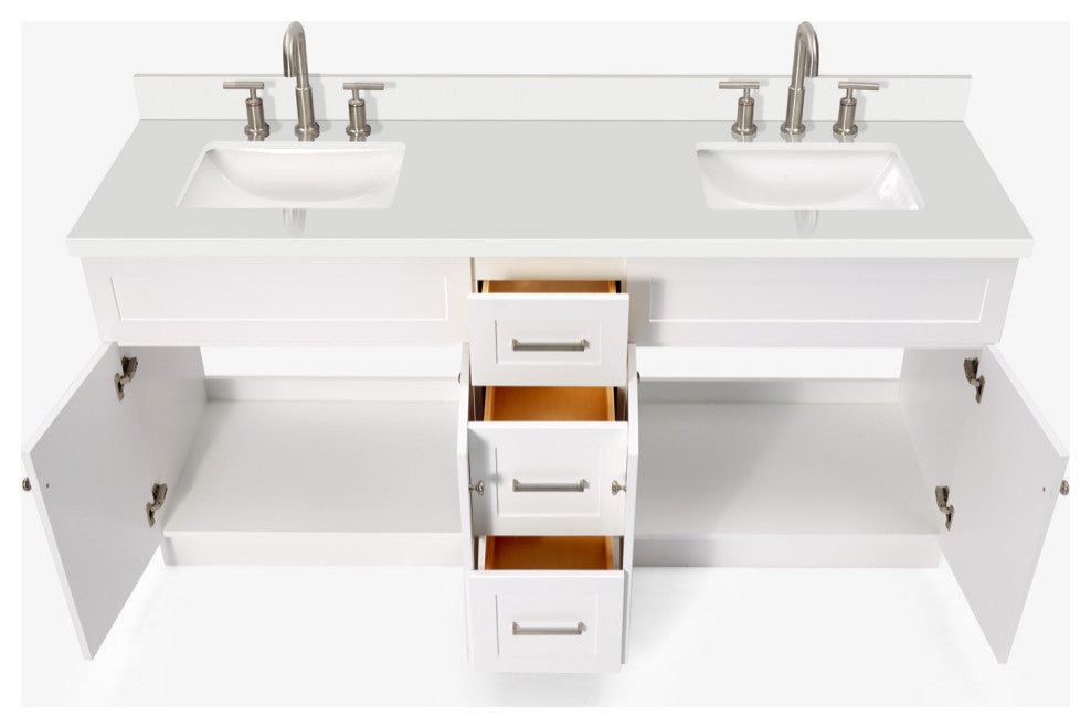 Ariel Hamlet 73" Rectangle Sinks Bath Vanity, 1.5" White Quartz