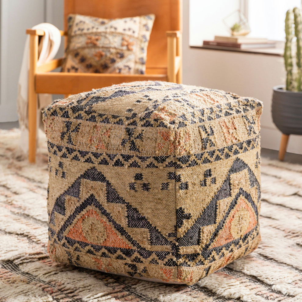 Surya Luanda Black Pouf 18"H X 18"W X 18"D