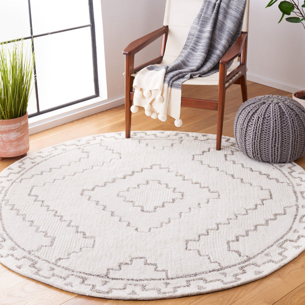 Safavieh Himalaya Collection CSB205E Rug, Ivory/Taupe, 6' X 6' Round