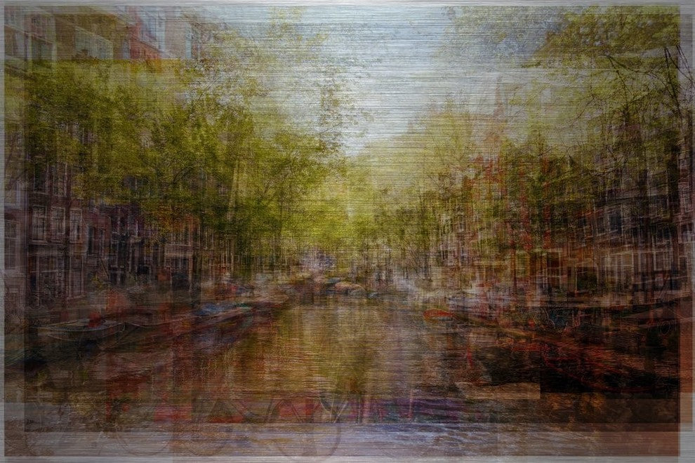 "Amsterdam Channels" Painting Print on Brushed Aluminum, 36"x24"