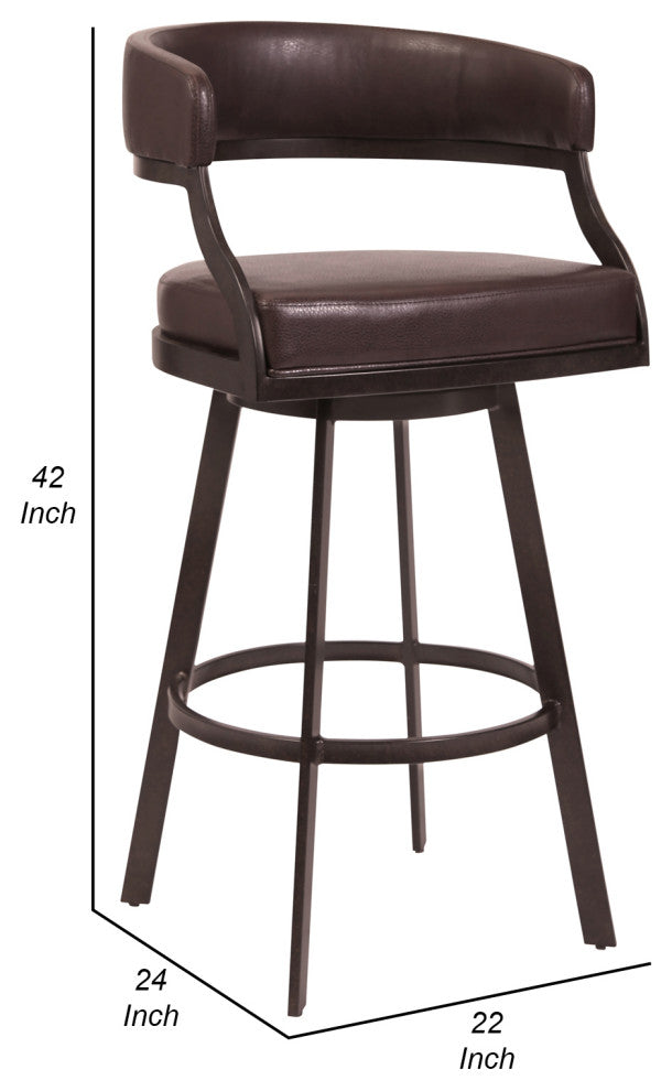 Benzara BM282117 30" Swivel Bar Stool Chair Curved, Faux Leather, Auburn Brown