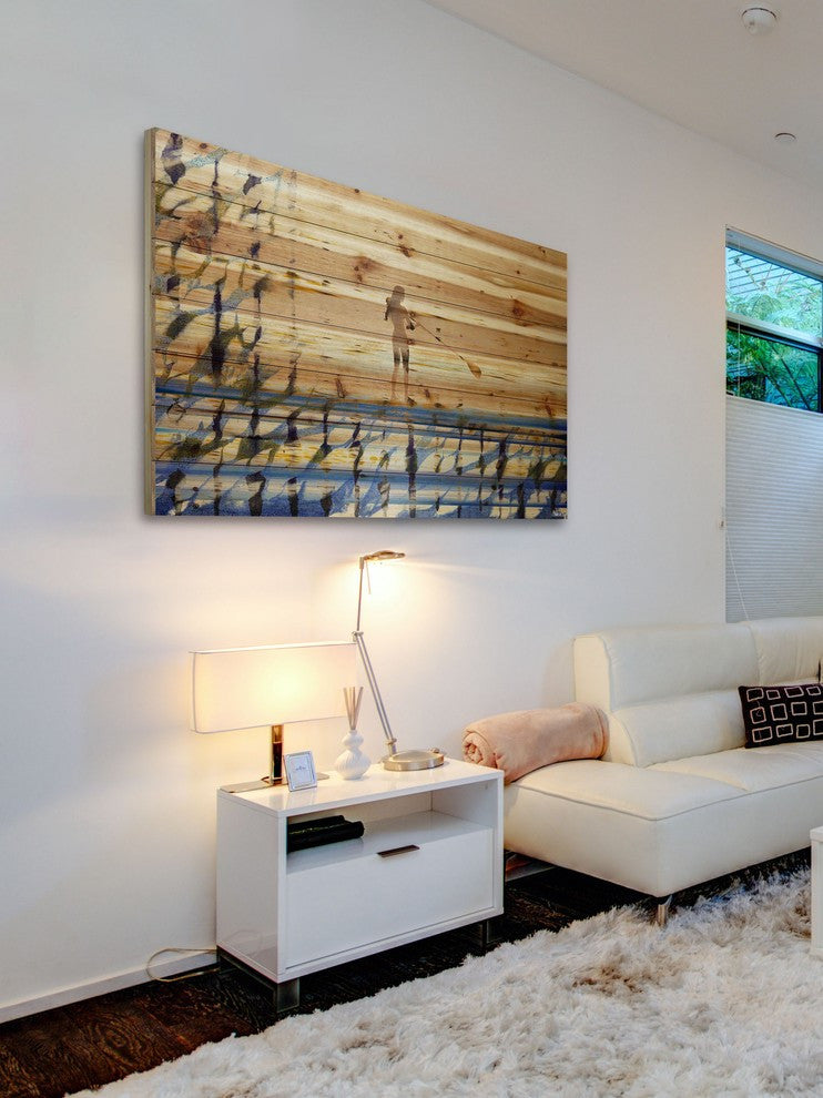 "Drifting on the Water" Print on Natural Pine Wood, 60"x40"