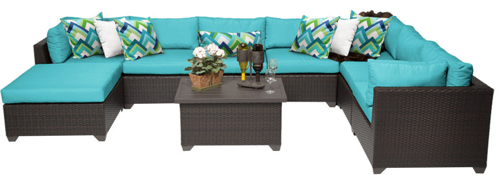 Belle 9 Piece Outdoor Wicker Patio Furniture Set 09b, Aruba