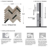 Modket White Oak Gray Marble Glass Herringbone Tile Kitchen Backsplash TDH147MO