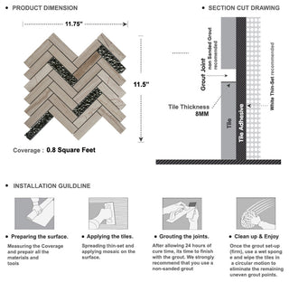 Modket White Oak Gray Marble Glass Herringbone Tile Kitchen Backsplash TDH147MO
