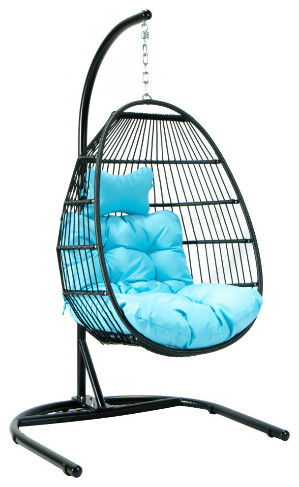 LeisureMod Wicker Folding Hanging Egg Swing Chair, Teal