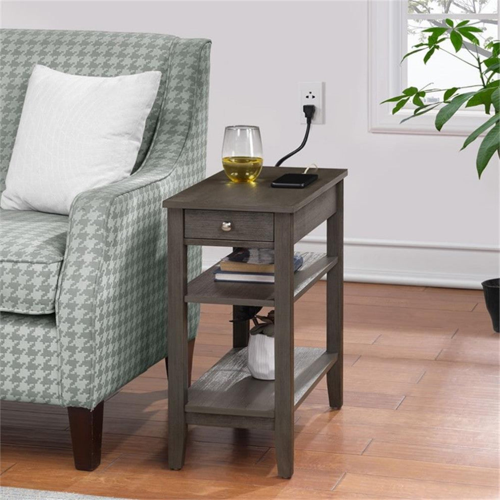 American Heritage One-Drawer End Table w/Charging Station in Gray Wood Finish