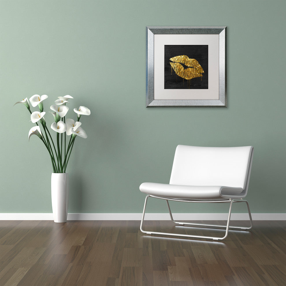 Color Bakery 'Golden Lips' Matted Framed Art, Silver Frame, White Mat, 11x11